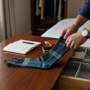 Punto Italian Men Dress Socks Egyptian Cotton Size 10-13 Teal Blue with Stripes